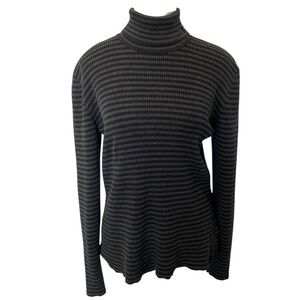 Lauren Ralph Lauren Black and Gray Striped Turtleneck Sweater